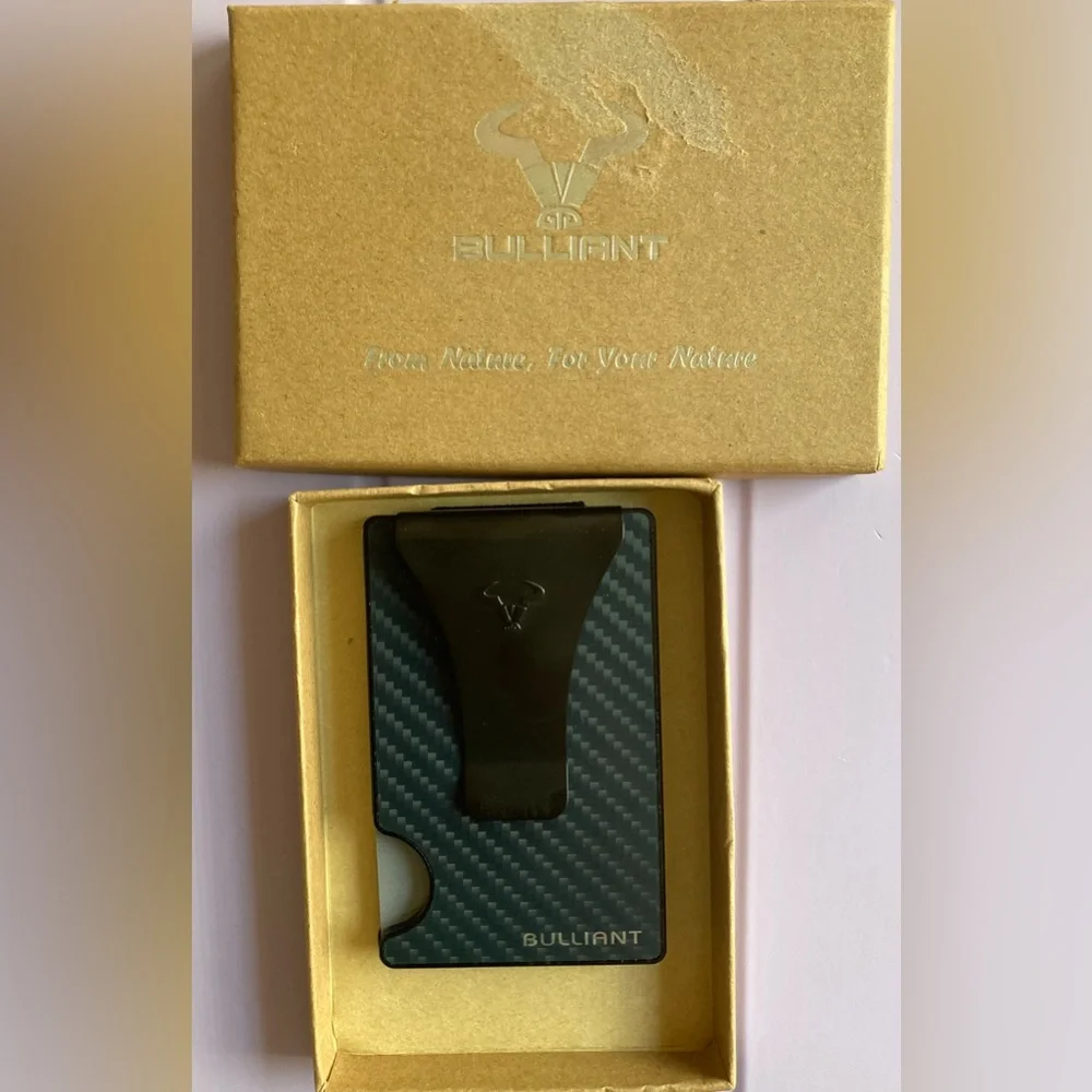 NWT Men’s Bulliant RFID Blocking Carbon Fiber Slim Wallet W/Money Clip